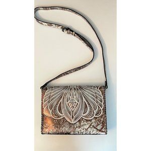 Patricia Nash Brushed Gold Leather Sarola Tooled Crossbody